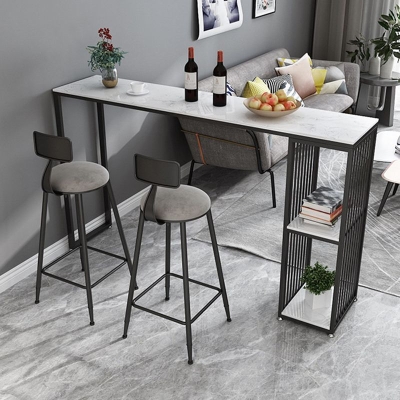 Industrieller Kneipen-/Bartisch aus Marmor und Metall mit 18" breitem Tresen-Weintisch aus Ulmenholz