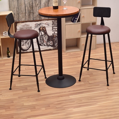1/3-teiliges Bartisch-Set aus Industrieeisen, rundes Bistro-Set mit Kiefernholzplatte