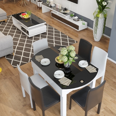 Zeitgen&ouml;ssisches Esszimmer-Set mit geh&auml;rteter Glasplatte, zusammenklappbar f&uuml;r die K&uuml;che