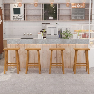 Industrieller armloser Tresen-Hocker aus massivem Holz, r&uuml;ckenfreier Bistro-Pub-Hocker mit 4 Beinen