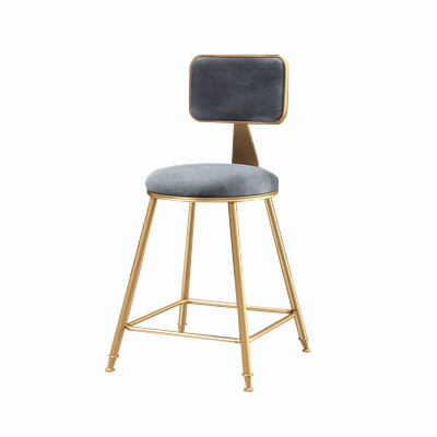 Glam Metallhocker Samthocker mit niedriger R&uuml;ckenlehne und Fu&szlig;st&uuml;tze in mattem Finish