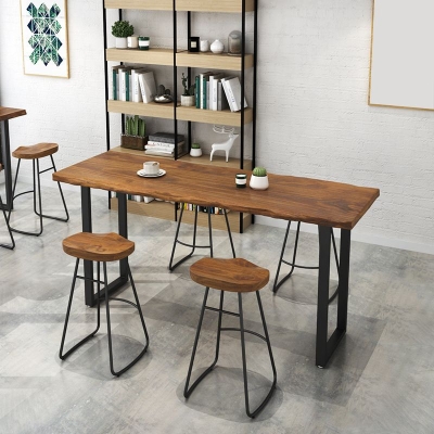 1/4/5-teiliges industrielles rechteckiges Tischset aus Holz, Thekentisch mit r&uuml;ckenfreien Hockern