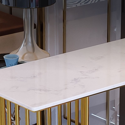 Rechteckiger Bartisch im Glam-Stil, Bar-Esstisch mit doppeltem Sockel und Stauraum