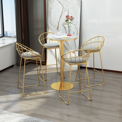 1/5-teiliges glamour&ouml;ses rundes Bartisch-Set, Bistro-Set mit wei&szlig;er Kunstmarmorplatte