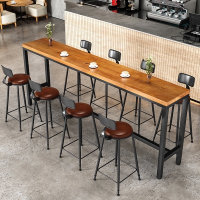 Hellbrauner Bartisch mit Tischplatte aus Kiefernholz, industrieller Kneipentisch mit Metallrahmen