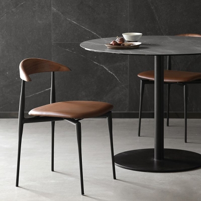 Sedie da pranzo in pelle con design minimalista, sedie laterali con schienale aperto