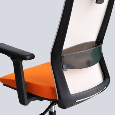 Moderner Stuhl mit Armlehnen und Rollen, Schreibtischstuhl aus Netzstoff mit mittlerer R&uuml;ckenlehne in Orange