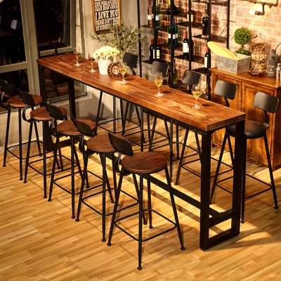 Moderner Coffee-Shop-Cocktail-Bartisch auf Bock, nat&uuml;rlicher Esstisch mit Thekenh&ouml;he