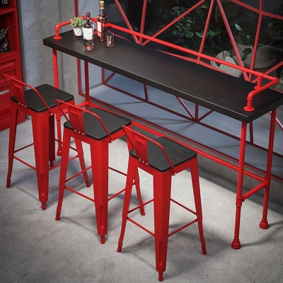 Set da bancone nero e rosso Set da bancone in legno rettangolare industriale da 1/4 pezzi