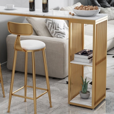 Nordic Glam 1/3-teiliges Bartisch-Set, rechteckiger Marmor-Thekentisch mit hohen Hockern