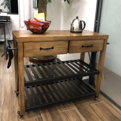 Carrello da cucina con ruote in stile moderno Carrello da cucina in legno per isola con portasciugamani