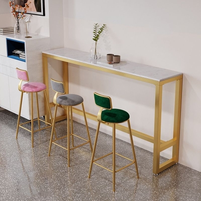 Bar-Esstisch aus Stein Glamour&ouml;ser rechteckiger Bartisch mit Bock f&uuml;r Wohnzimmerbalkon