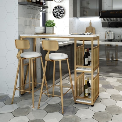 Wei&szlig;er Bartisch, 1/2/3-teiliges Kneipentisch-Set, luxuri&ouml;ser Thekentisch mit gepolsterten Hockern
