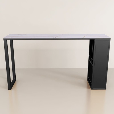Modernes rechteckiges Bartisch-Set aus Stein, 1/3-teilig, Tresentisch mit Metallhockern