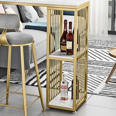 Barhocker-Tisch aus Kunstmarmor, rechteckiger Bartisch mit Metallrahmen und Regalen