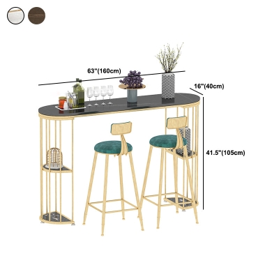 Glam Living Room Bistro-Bartisch. Ovaler Bistrotisch aus Stein und Metall mit Stauraum