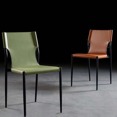 Sedia da pranzo in pelle dal design minimalista, sedie con schienale solido e senza braccioli