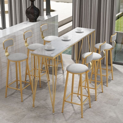Glam 1/7-teiliges Bartisch-Set, rechteckiger Stein-Thekentisch mit hohen Hockern