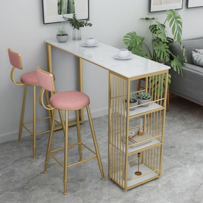 1/3/5-teiliges Bistro-Set aus Glam-Eisen-Stehtisch mit rechteckiger Kunstmarmorplatte und Regal