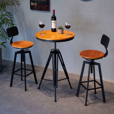 Industrielles 1/2/3-teiliges Bartisch-Set aus massivem Holz, rundes Bistro-Set