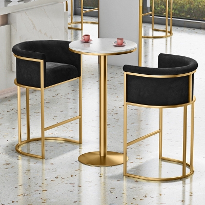 Glam Armlehne R&uuml;ckenlehne Counter StooI Eisen Barhocker mit Kissen und Pedal f&uuml;r Caf&eacute;
