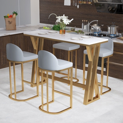Rechteckiger Tisch mit Steinplatte, glamour&ouml;ser Bistro-Pub-Tisch mit Metallsockel