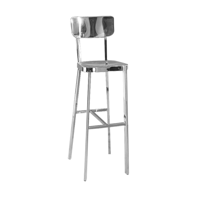 Barhocker aus silbernem Metall im Industriestil f&uuml;r das Wohnzimmer