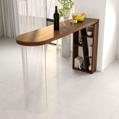 Brauner Spezial-Bar-Esstisch, Bartisch aus massivem Holz mit Sockel