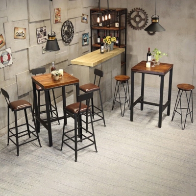 Industrielles 1/3/4/5-teiliges Bartisch-Set, quadratischer Tresentisch aus Kiefernholz mit Hockern
