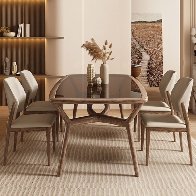 Zeitgen&ouml;ssisches Esszimmer-Set mit geh&auml;rteter Glasplatte und 4 Beinen f&uuml;r die K&uuml;che