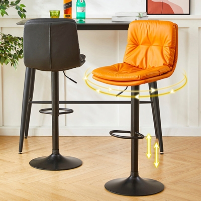 Industrieller, armloser Thekenhocker mit R&uuml;ckenlehne, verstellbarer Caf&eacute;-Barhocker mit Kissen
