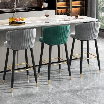 Zeitgen&ouml;ssische Theken- und Barhocker aus Samt, Innenhocker mit mattem Finish und Metallrahmen
