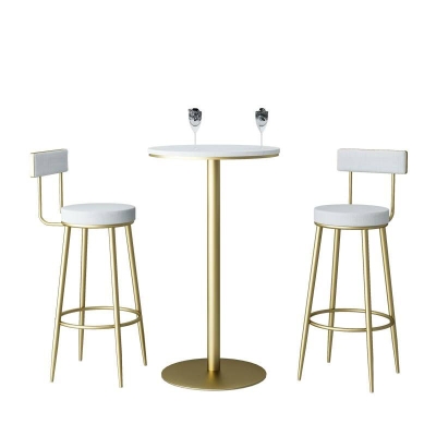 Glamour&ouml;ser Tisch aus wei&szlig;em Marmor mit runder Tischplatte, goldfarbener Tisch &ndash; 42" H