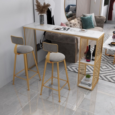 Glam 1/3 Pieces Bar Table Set Rectangle Stone Counter Table with Stools for Balcony
