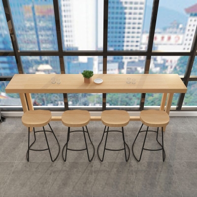 Rechteckiges Massivholz-Bartisch-Set, 1/5-teilig, Thekentisch mit r&uuml;ckenfreien Hockern
