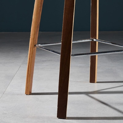 Zeitgen&ouml;ssischer hoher Thekenhocker mit R&uuml;ckenlehne aus massivem Holz und 4 Beinen