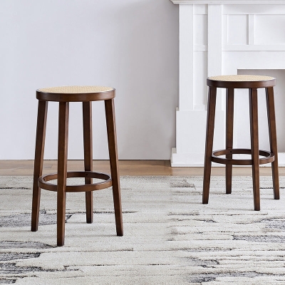 Moderner Barhocker aus massivem Holz, r&uuml;ckenfreier Rattan-Barhocker f&uuml;r das Wohnzimmer