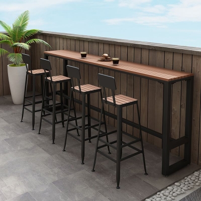 Modernes 1/5-teiliges Bartisch-Set, rechteckiger Kunststoff-Holz-Thekentisch f&uuml;r den Innenhof