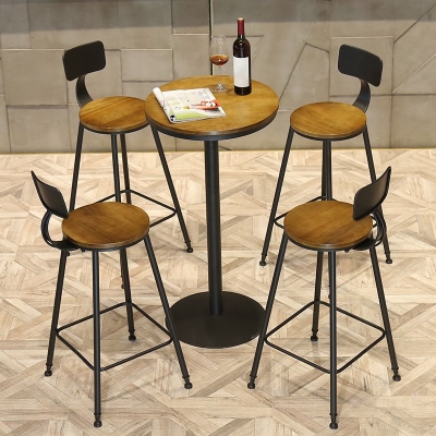 Industrieller Bartisch aus massivem Holz, brauner Bistrotisch mit schwarzem Metallsockel