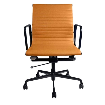 Zeitgen&ouml;ssischer Sessel, h&ouml;henverstellbarer B&uuml;rostuhl aus orangefarbenem Leder