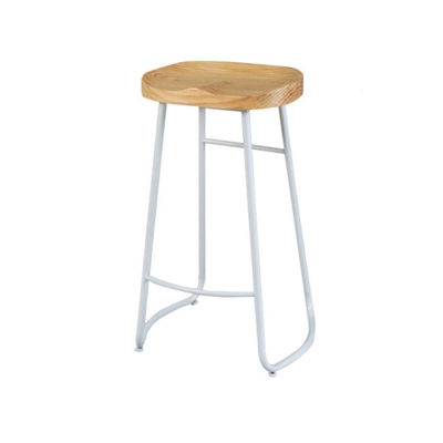 Zeitgen&ouml;ssischer Barhocker aus massivem Holz mit wei&szlig;en Metallbeinen