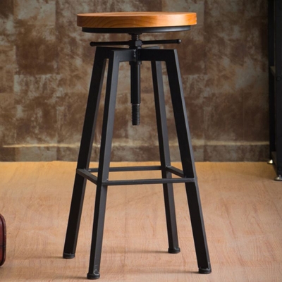 Moderner Barhocker ohne Armlehnen, Barhocker aus Eisen mit Sitz und Pedal aus Holz