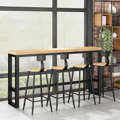 Industrielles rechteckiges Bartisch-Set, 1/5-teilig, Holz-Thekentisch mit hohen Hockern