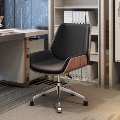 Moderner Stuhl mit mittlerer R&uuml;ckenlehne, ergonomischer, h&ouml;henverstellbarer Lederstuhl