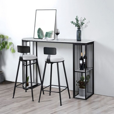 Moderner Stein-Wohnzimmer-Bistro-Bartisch mit Stauraum und doppeltem Sockel