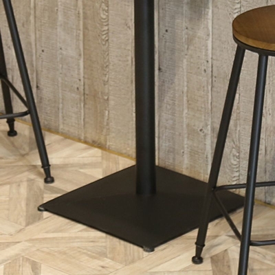 Fester Bartisch aus Holz, Pub-Tisch aus schwarzem Eisen und Massivholz f&uuml;r die Terrasse