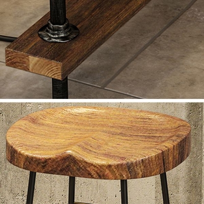 Industrielles rechteckiges Massivholz-Bartisch-Set, 1/4/7-teilig, Thekentisch mit hohen Hockern