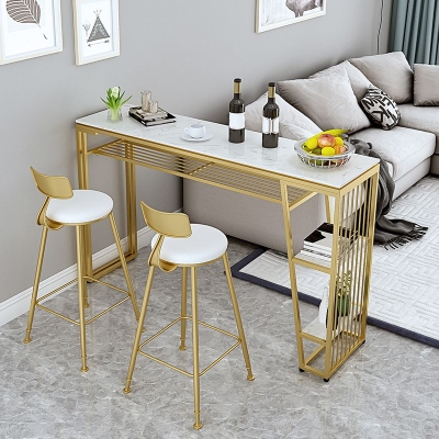 Rechteckiger Bartisch im zeitgen&ouml;ssischen Stil, Bistro-Bartisch aus Kunstmarmor mit Stauraum