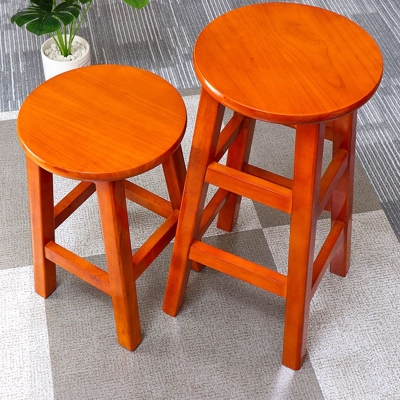 Seggiolone rotondo in legno massello senza schienale, sedia da bancone industriale in legno con 4 gambe