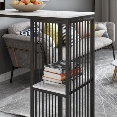 Industrielles 1/3-teiliges Bartisch-Set, rechteckiger Marmor-Thekentisch mit hohen Hockern